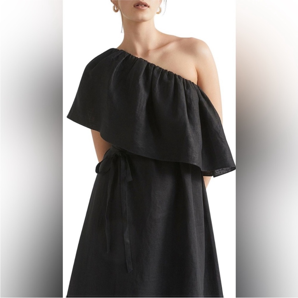 Seed Heritage Black One-Shoulder 100% French Linen Maxi Dress – Size 8 (NWT) ARG